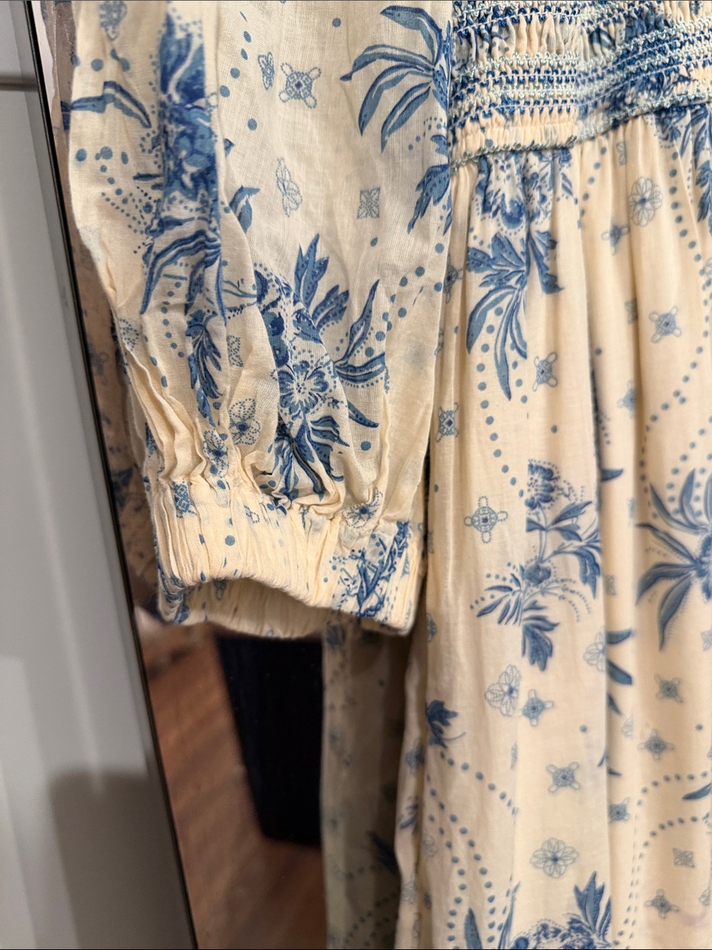 Free People Blue & Cream Floral Boho Maxi Dress Cottagecore Dress M - Picture 5 of 9